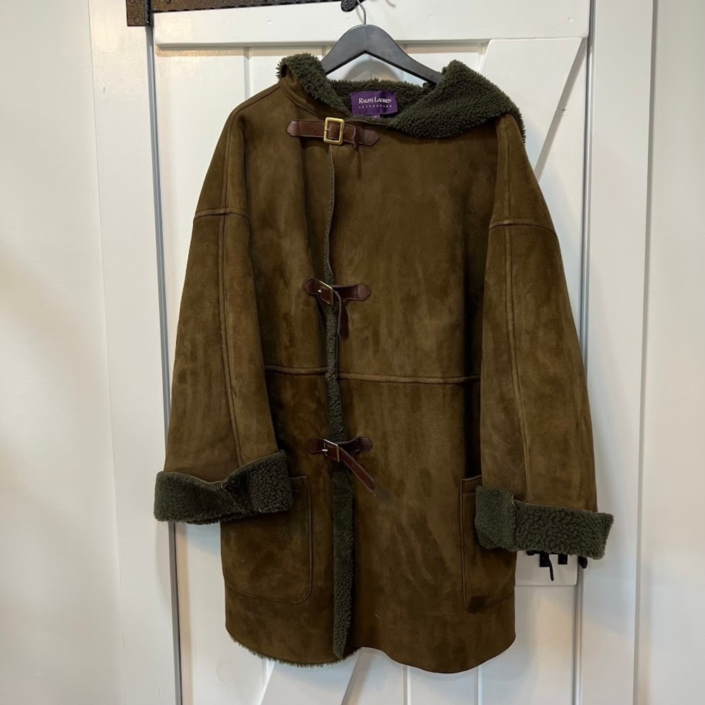 Ralph Lauren Purple Label Womens Jacket Size S Suede Leather Hooded Toggle - Picture 1 of 12